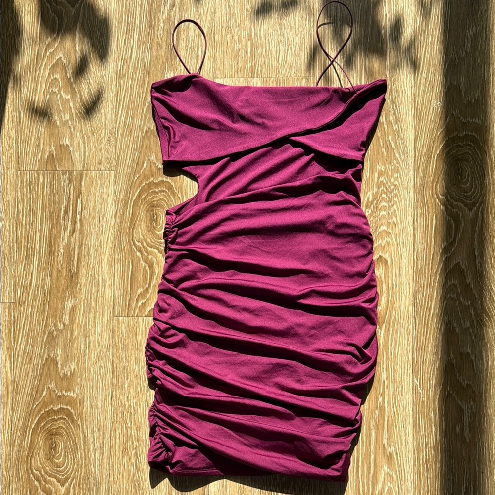 Oh Polly Pink Ruched Bodycon Midi Dress